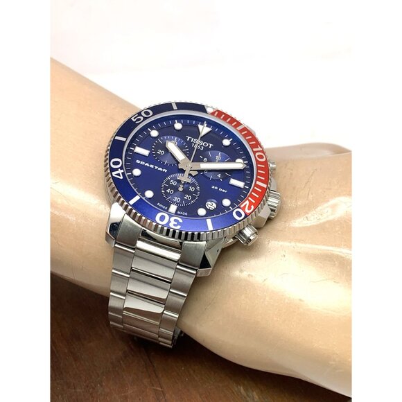 Tissot Men's Watch Seastar Swiss Quartz Chronograph Pepsi Bezel T1204171104103 - Picture 6 of 15
